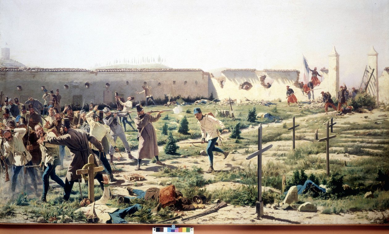 Slaget ved Solferino, Lombardia, mot de fransk-sardinske og østerrikske hærene 24. juni 1859. Museo del Risorgimento. Milan av Unknown artist