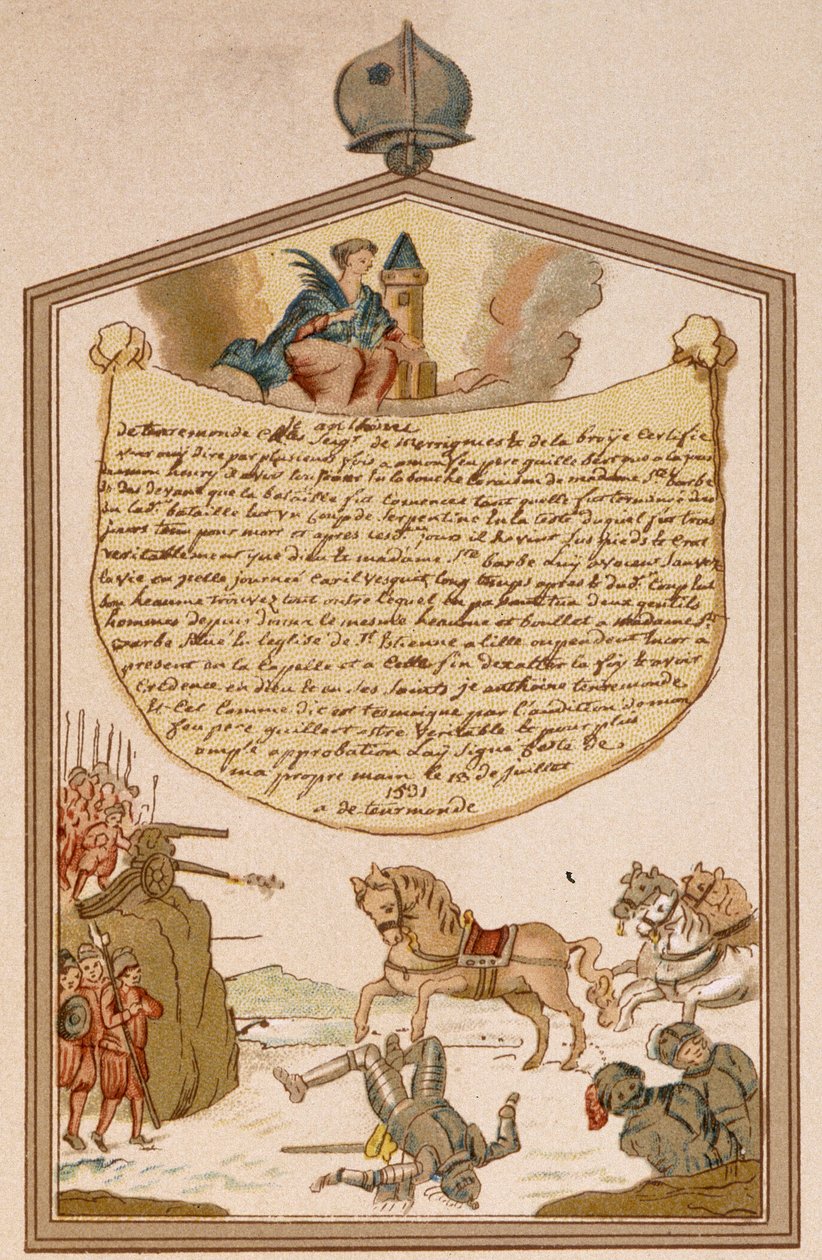 Kampscene med kanon i middelalderen - ex-voto Saint Barbe av Unknown artist