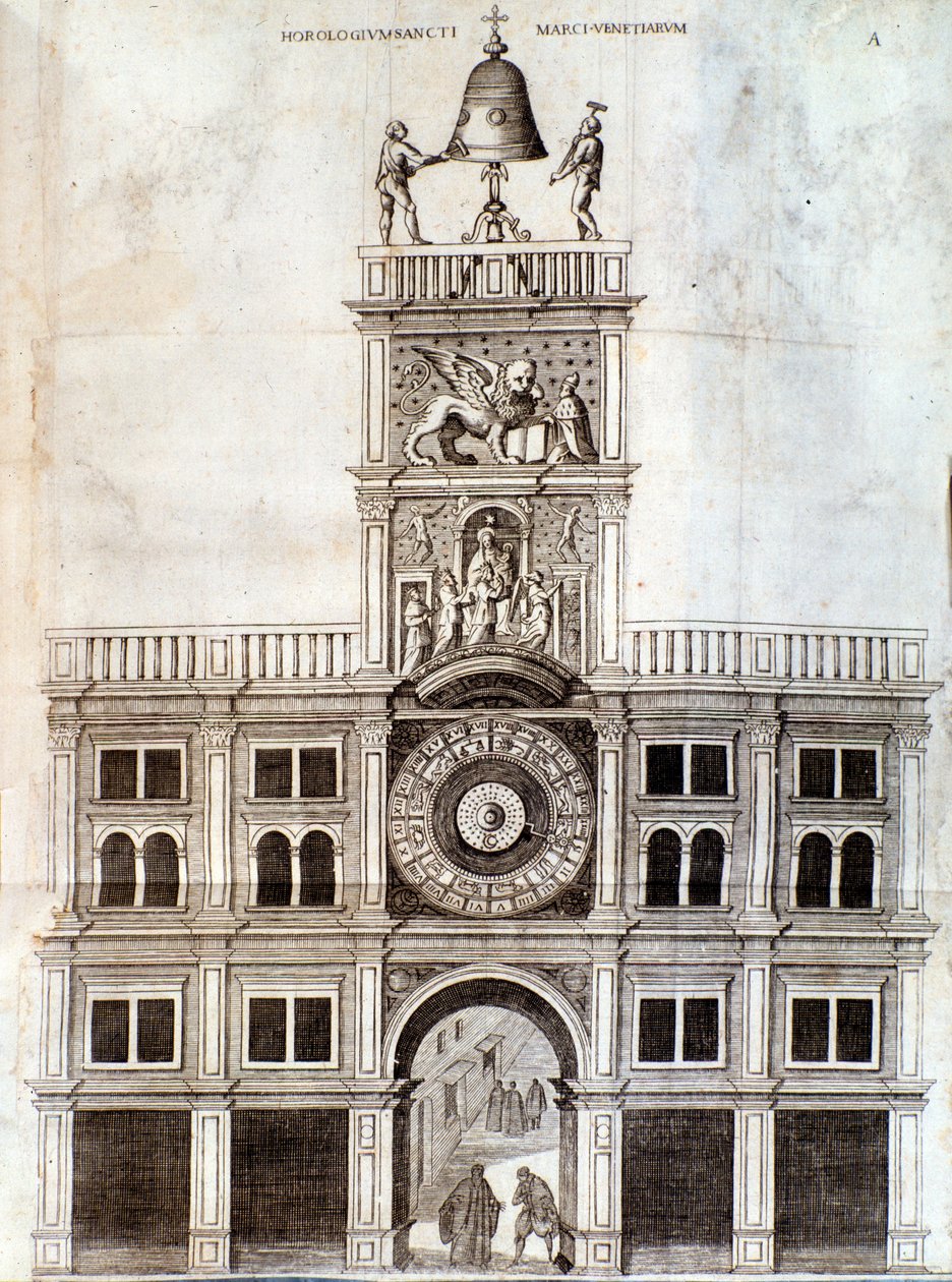 Klokketårnet til San Marco-kirken i Venezia. Side fra De campanis av Rocca av Unknown artist