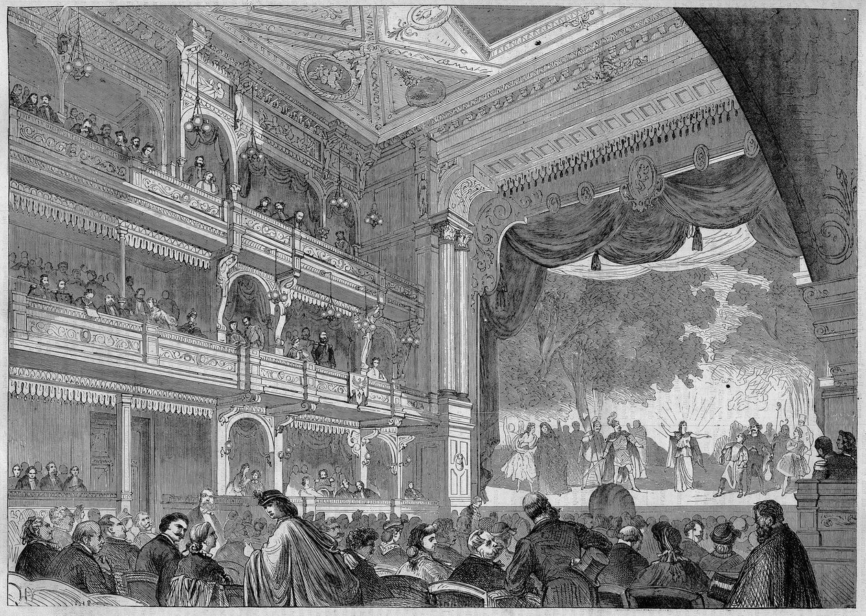 Berlin, utsikt over den nye salen til Wallner Theatre gjenoppbygd i 1865. I "" L