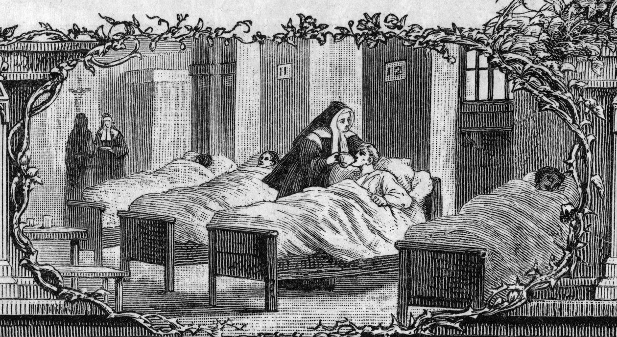 Bernadette Soubirous (1844-1879) in the dress of a nun caring for the sick. av Unknown artist