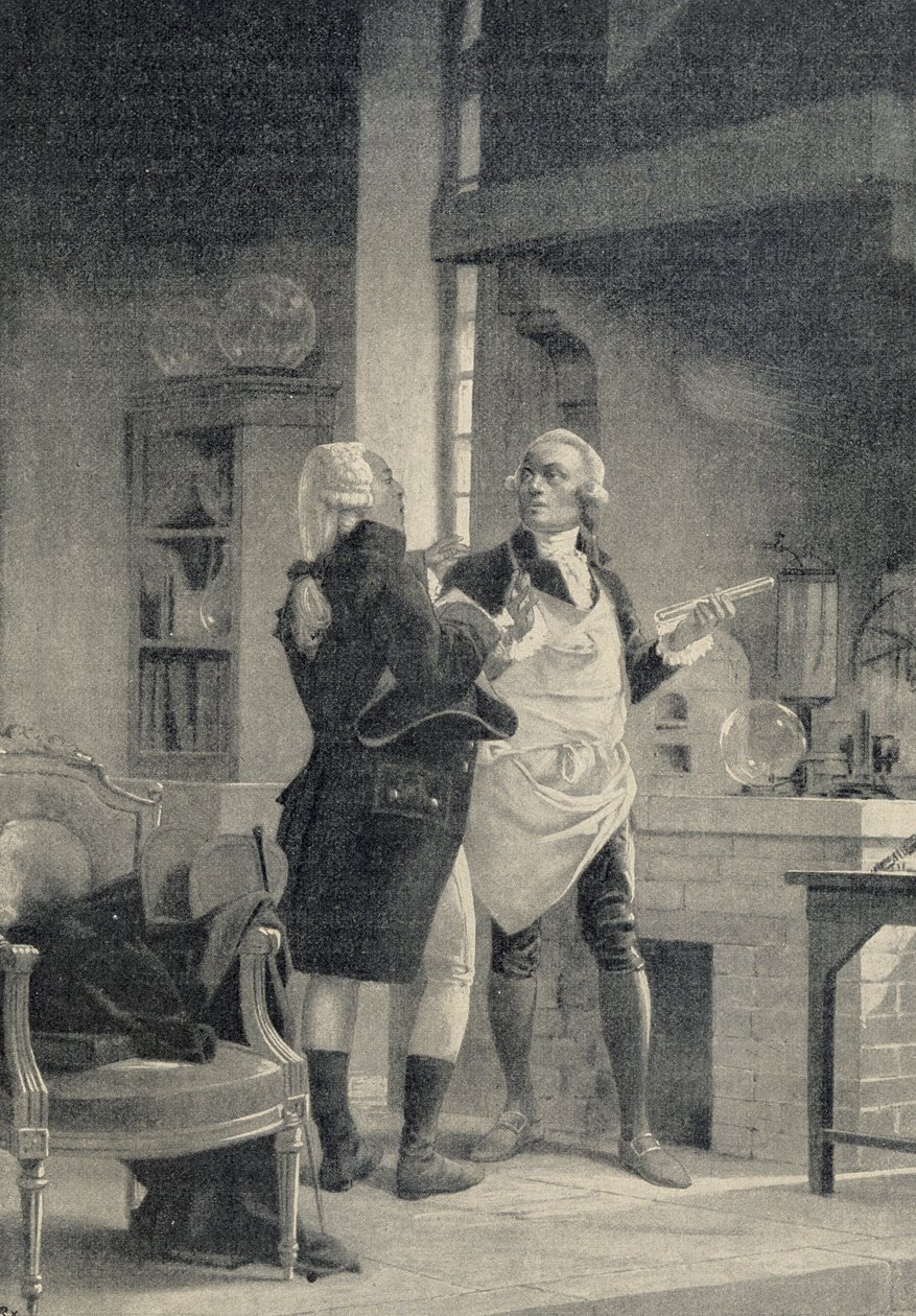 Berthollet besøker Lavoisier ved Sorbonne-laboratoriet - i "Universet og menneskeheten" av H. Kraemer av Unknown artist