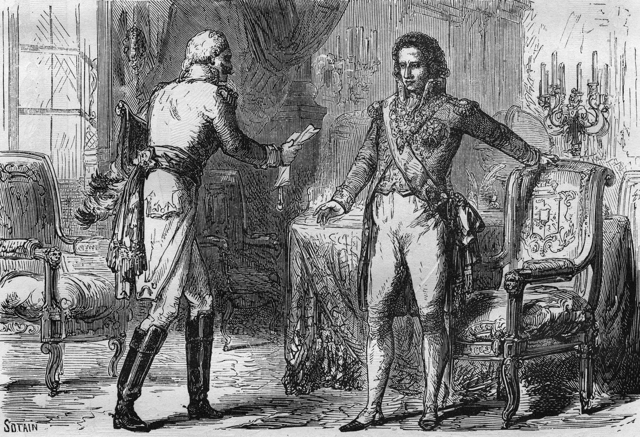 Forræderi mot Bernadotte - Jean Baptiste Jules Bernadotte (1763-1844) mottok en utsending (hemmelig agent) fra Preussen til Stockholm, Sverige 18. desember av Unknown artist