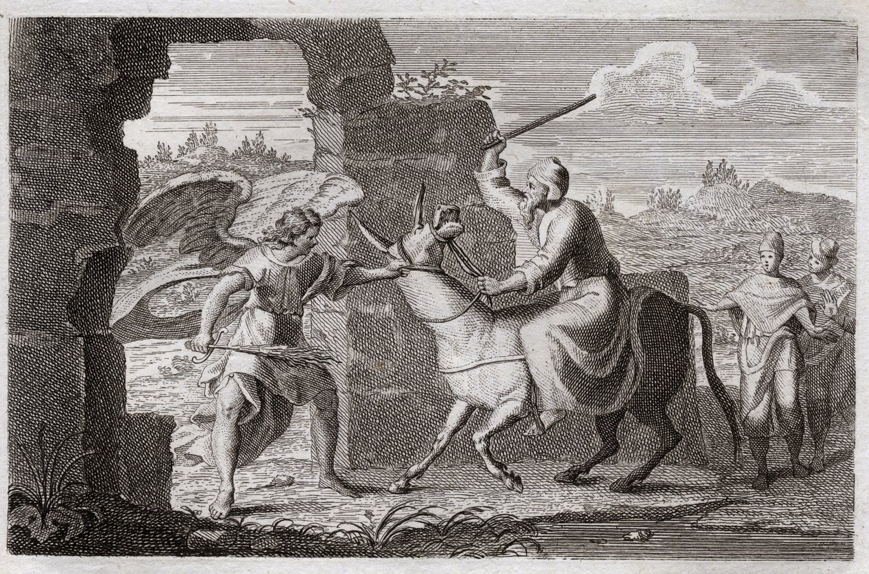 Bibelen til Royaumont, Det gamle testamente: Bileam. Den falske profeten Bileam velsignet, selv om han, Guds folk, selv om kong Balak (Balac) hadde sendt ham krangel for å forbanne ham. Dillen hennes snakker til henne for å klage over hva han slo henne, fo av Unknown artist