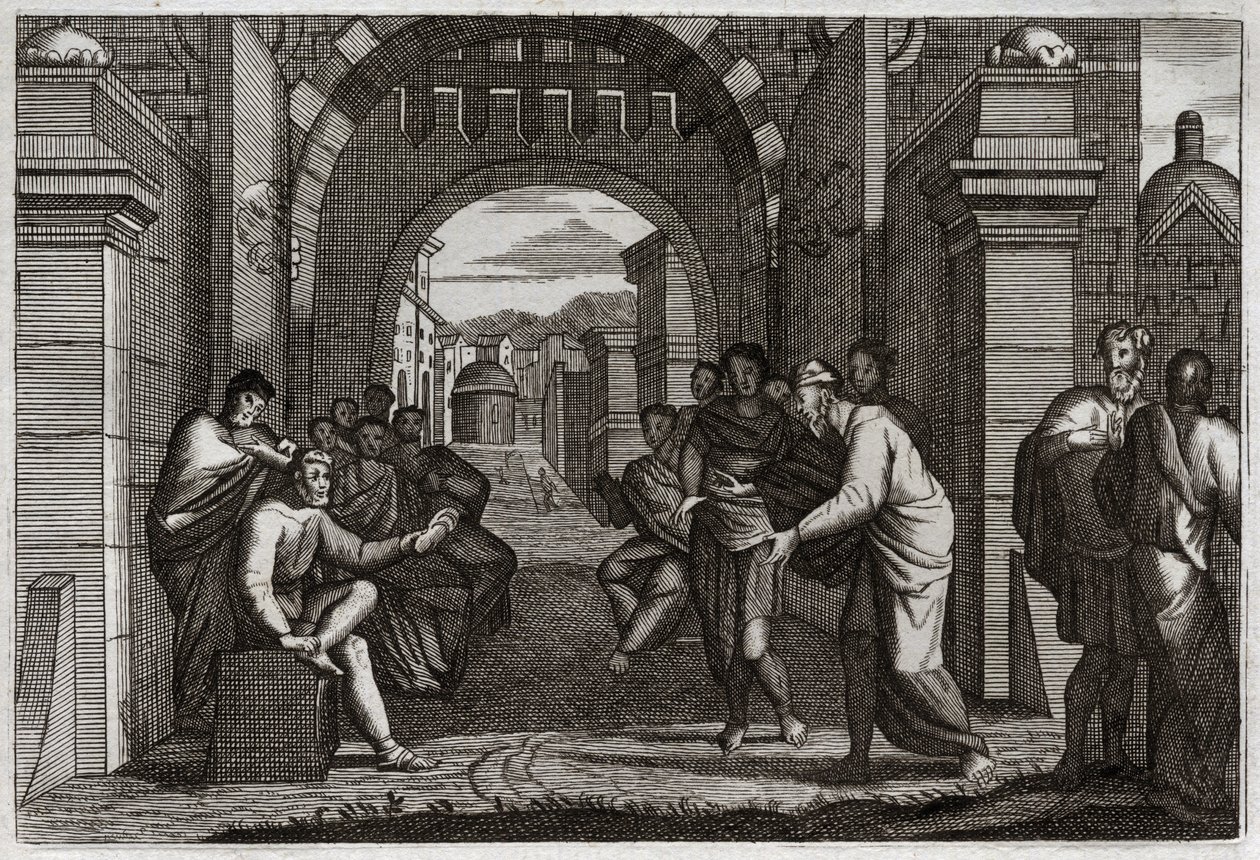 Bibelen til Royaumont, Det gamle testamente: Boaz (Booz), nær slektning av Ruth, kone i henhold til lovens ordinans. Illustrasjon fra 1811. av Unknown artist