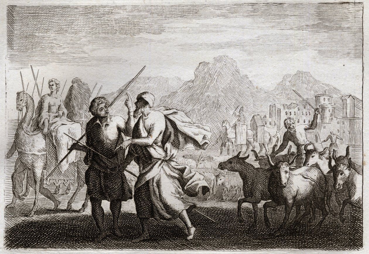 Bibelen til Royaumont, Det gamle testamente: Abrahams kall. Gud kaller Abraham og befaler ham å forlate kaldeernes land for å komme til et land som han lovet å gi ham. Illustrasjon fra 1811. av Unknown artist