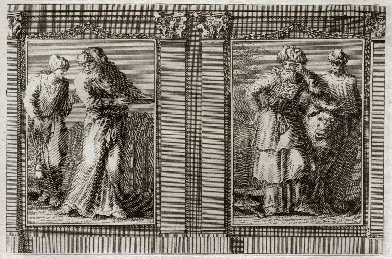 Bibelen til Royaumont, Det gamle testamente: Prestenes klær. Figur av klærne til storpresten og de andre levittene. Illustrasjon fra 1811. av Unknown artist