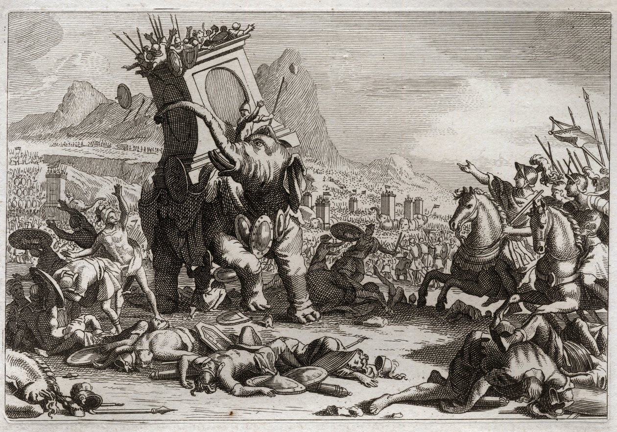 Bibelen til Royaumont, Det gamle testamente: Eleazars mot. Seleucid-kongen Antiochos V Eupator, sønn av den vanhellige Antiochos IV Epiphane (175-164 f.Kr.), kjempet etter sin fars død mot Judas Machabee (Maccabee, Macabee). Ekstraordinær handling av Ele av Unknown artist