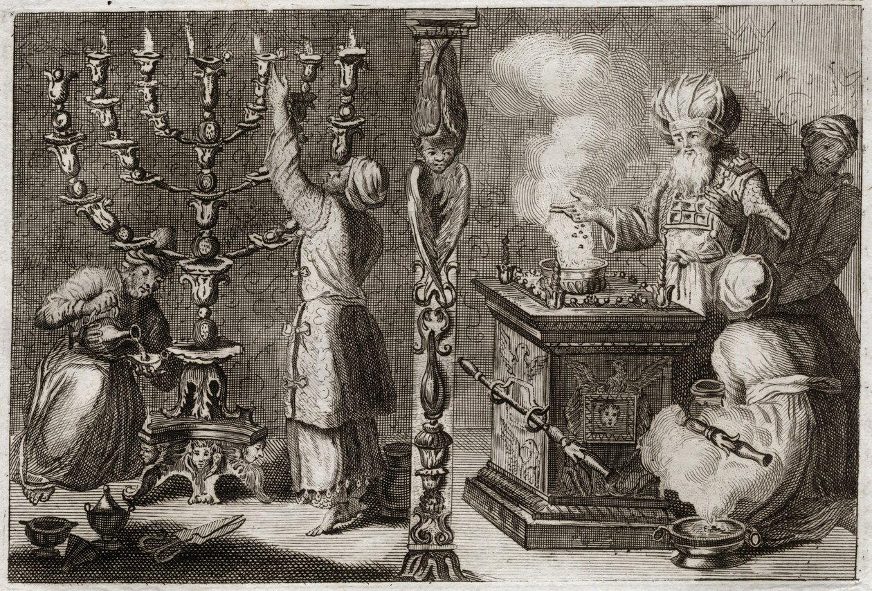 Bibelen til Royaumont, Det gamle testamente: Gylden lysestake har syv grener (menorah eller menorah) i Tabernaklet. Illustrasjon fra 1811. av Unknown artist