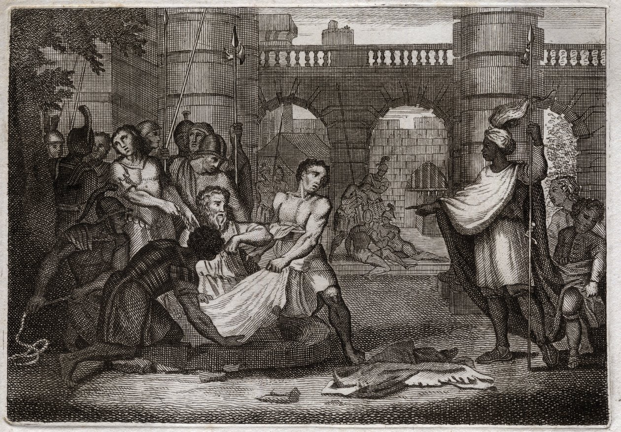 Bible of Royaumont, Old Testament: Jeremiah prophete. The holy Prophete and the pit. Illustration from 1811. av Unknown artist