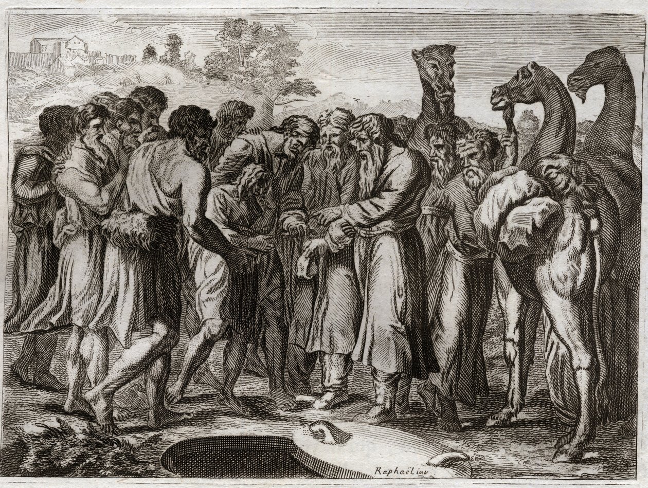 Bible of Royaumont, Old Testament: Joseph sold by his brothers. av Unknown artist