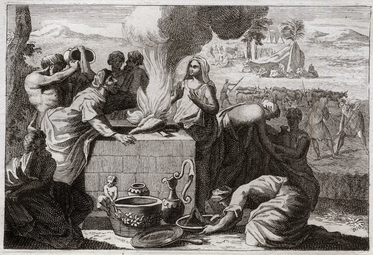 Bible of Royaumont, Old Testament: Loth separates from Abraham. A quarrel aroused between the shepherds of Abraham and Loth, and they separated from one another, and Loth withdrew to Sodom. Illustration from 1811. av Unknown artist