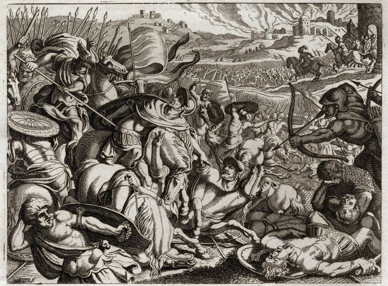 Bibelen til Royaumont, Det gamle testamente: straff for benjamittene. Benjamins stamme blir utryddet. Illustrasjon fra 1811. av Unknown artist