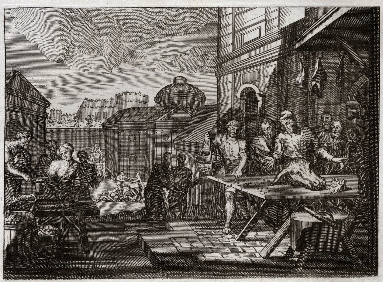 Bibelen til Royaumont, Det gamle testamente: Beleiring av Samaria. Kongen av Syria beleiret byen Samaria, og reduserte den til en forferdelig hungersnød. Illustrasjon fra 1811. av Unknown artist