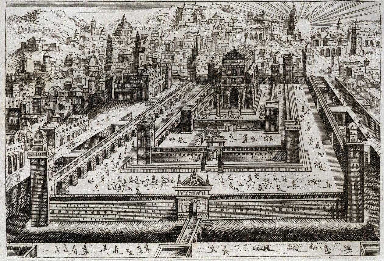 Bible of Royaumont, Old Testament: Temple of Solomon. Solomon built the Temple in Jerusalem. Illustration from 1811. av Unknown artist