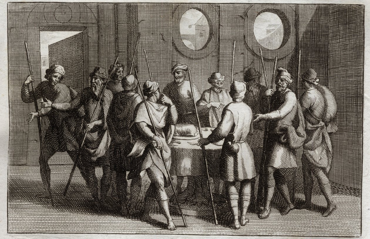 Bibelen til Royaumont, Det gamle testamente: Påskelammet. Gud befalte jødene å spise påskelammet, og for den tiende plagen drepte alle førstefødte. Illustrasjon fra 1811. av Unknown artist