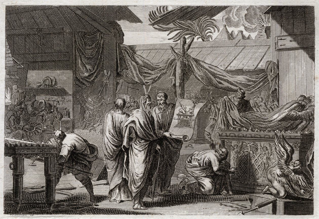 Bible of Royaumont, Old Testament: The Tabernacle. Moses makes the Tabernacle set up according to the order which he had received from God. Illustration from 1811. av Unknown artist