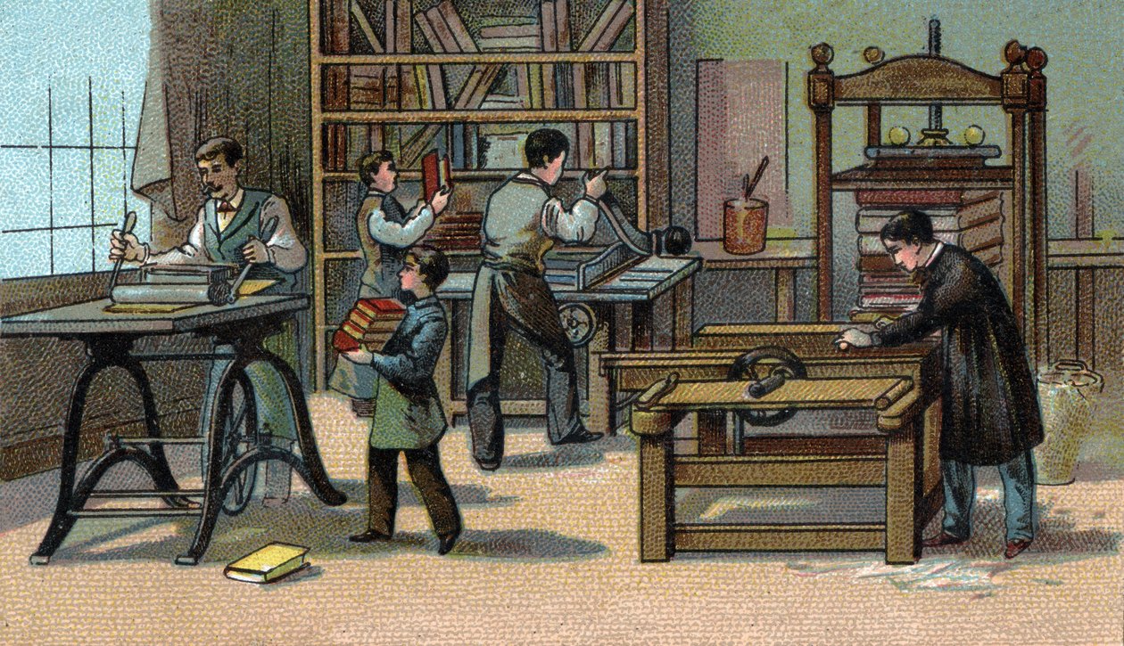 Bindingsverksted: Kromolitografi fra slutten av 1800-tallet av Unknown artist