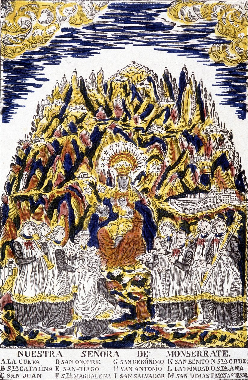 Black Virgin of Monserrate, Havana, omgitt av engler. av Unknown artist