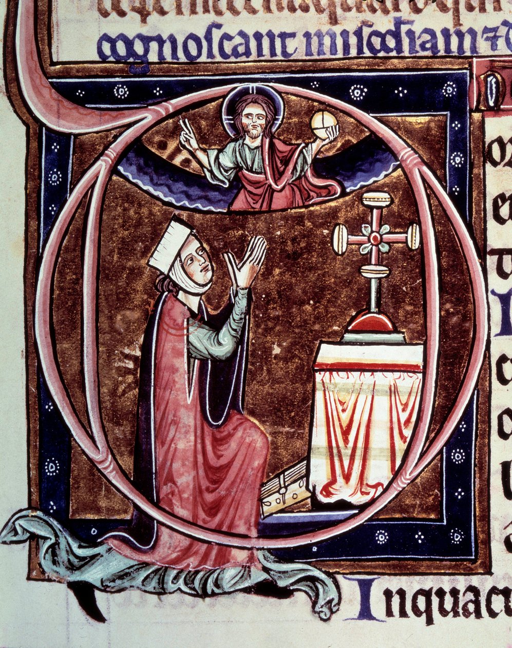 Blanche de Castille dronning av Frankrike (1188-1252) i bønn Miniatyr fra et manuskript "Life and miracles of Saint Louis" av William of Saint Pathus av Unknown artist