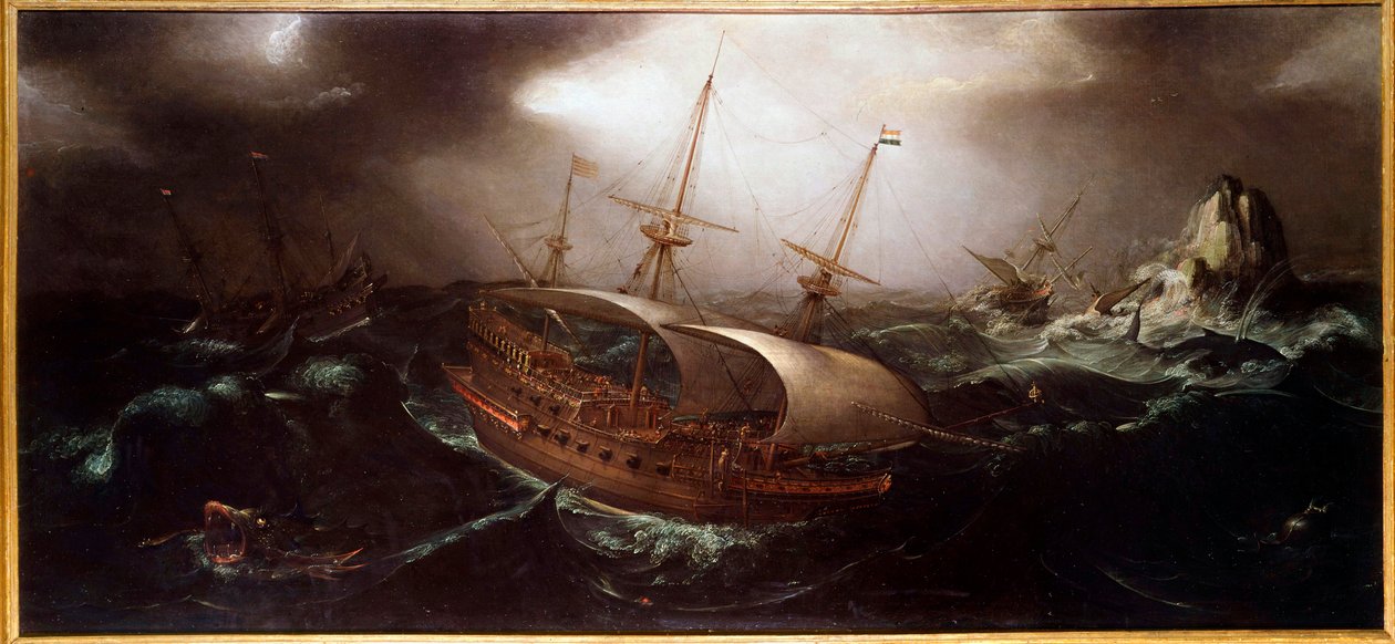 Båter i Tempete Anonymous-maleriet. Paris fra 1600-tallet, marine museum av Unknown artist