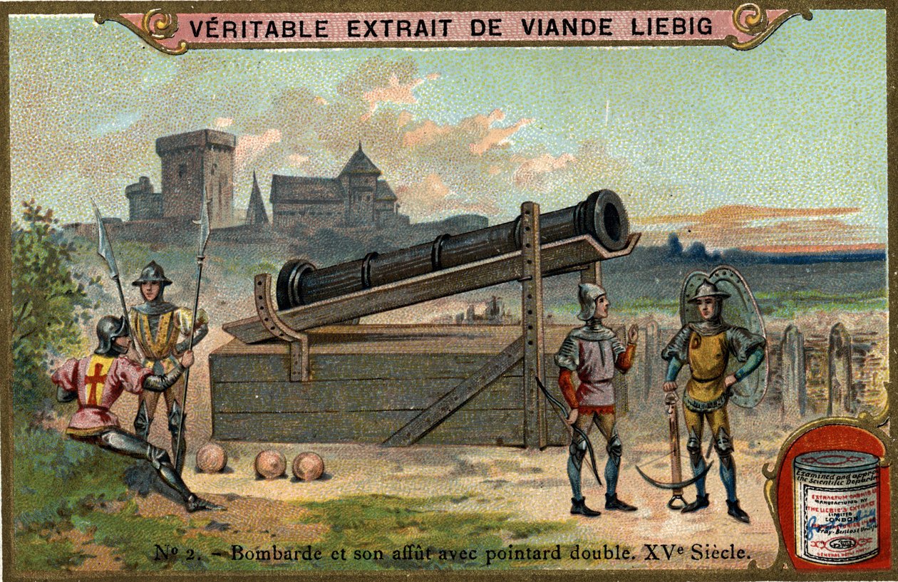 Bombarde and its watch with double pointard. 15th century. Chromo Liebig. av Unknown artist
