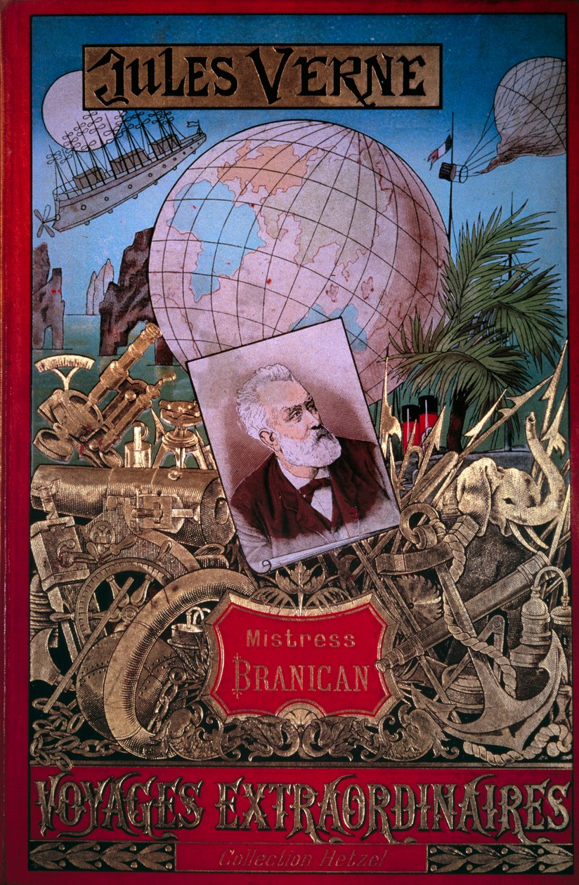 Bokomslag “” Mistress Branican”” av Jules Verne (1828-1905) i samlingen “” Voyages extraordinaire””” 1800-tallets Paris, B.N. av Unknown artist