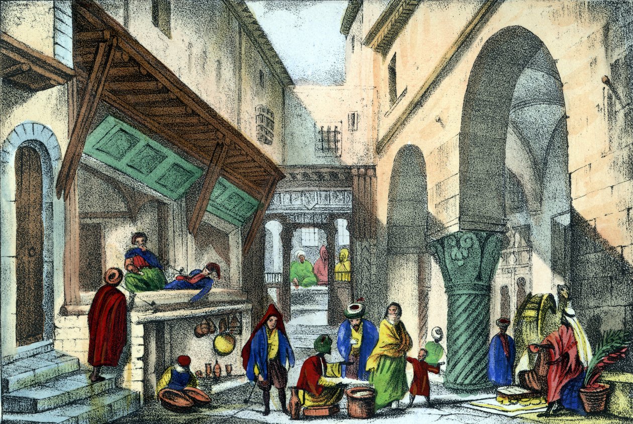Butikker i en gate i Alger. i "Ancient and modern Algeria"" av Léon Galibert. Italiensk utgave i 1846 farge. av Unknown artist
