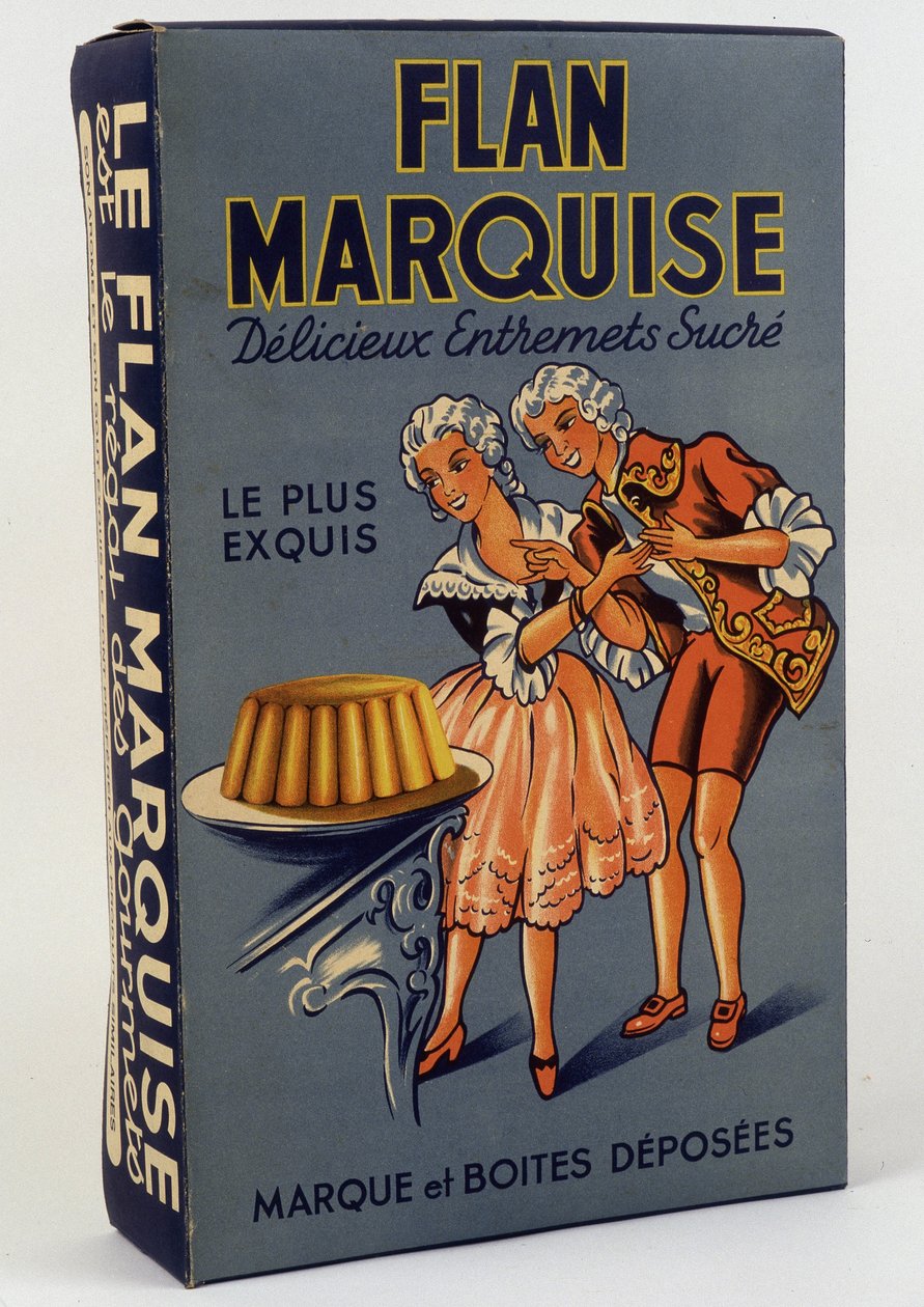 Eske med produkt "" Flan Marquise: Delicious sweet entremets "", n.d. 1800-tallet av Unknown artist