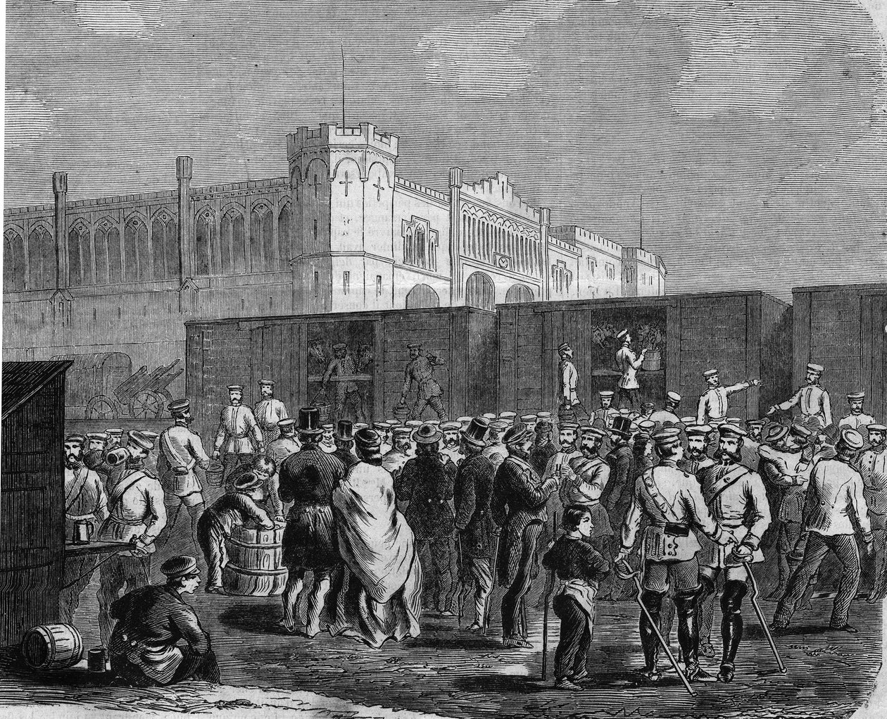Breslau (or Wroclaw), Cuirassiers of the Prussian Guard in the campaign against Austria in 1866. Engraving av Unknown artist