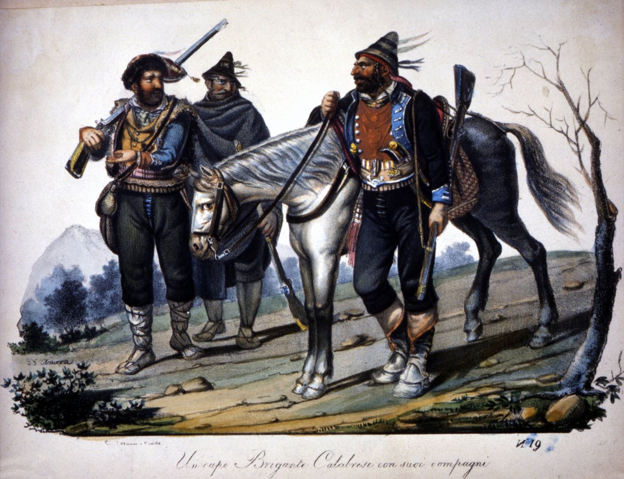 Brigandage i Calabria, Italia, gravering fra 1800-tallet. av Unknown artist