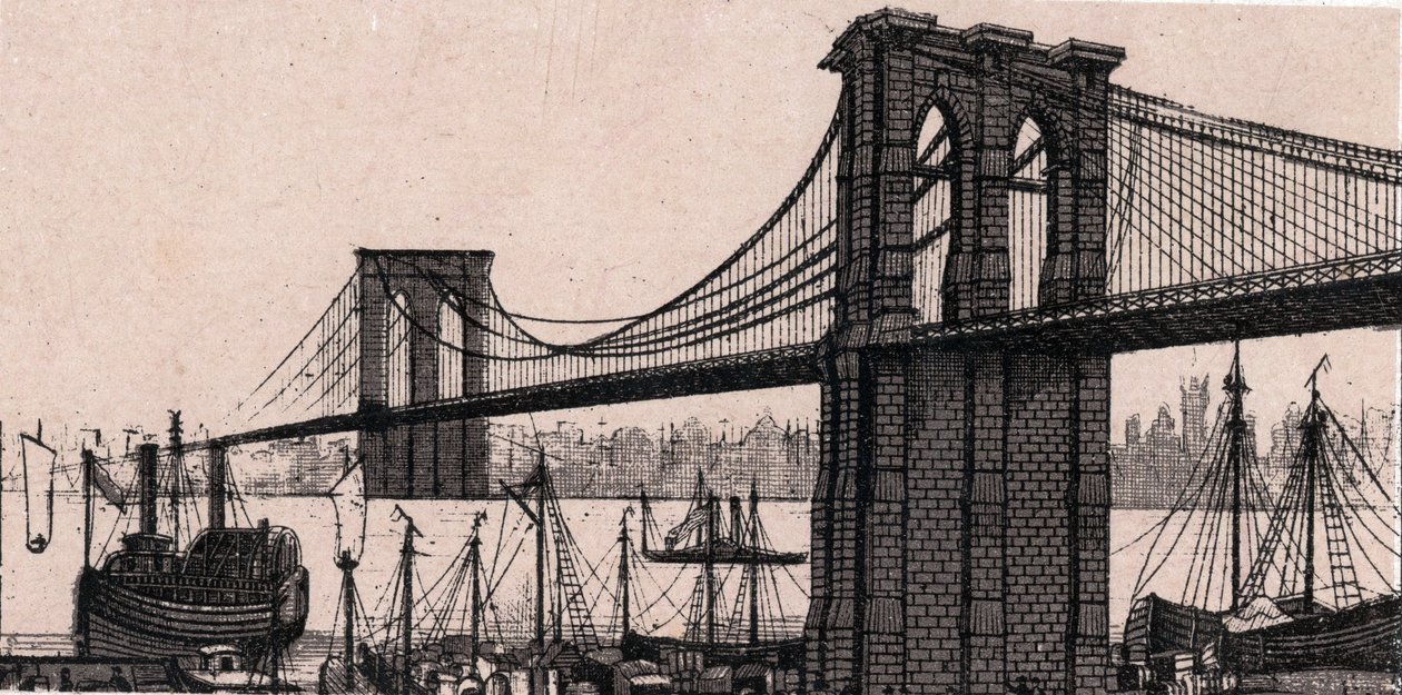 Brooklyn Bridge in New York, USA in “The World Illustrates 168 Views” Undated (late 19th century) av Unknown artist