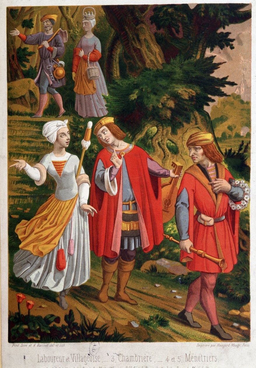 Bukolisk scene: pløying og landsby, chambriere og menestriers av Unknown artist