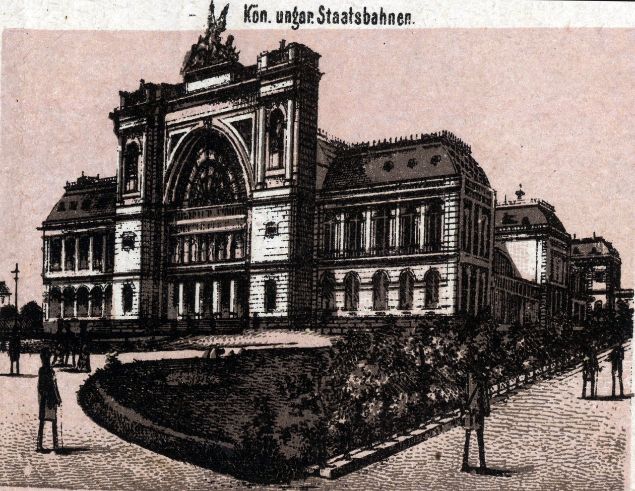 Budapest, Ungarn: utsikt over magyar kiralyi allavasutsk (jernbanestasjon). i "" Verden illustrerer 168 visninger"" Udatert (slutten av 1800-tallet) av Unknown artist