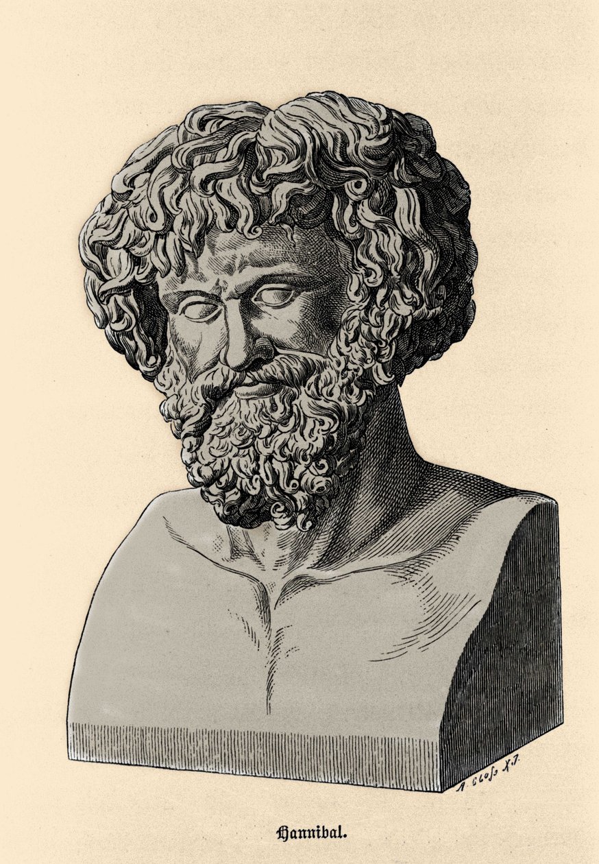 Byste av Hannibal eller Hannibal Barca (247 f.Kr. - 183 f.Kr.), karthaginsk general og statsmann. av Unknown artist