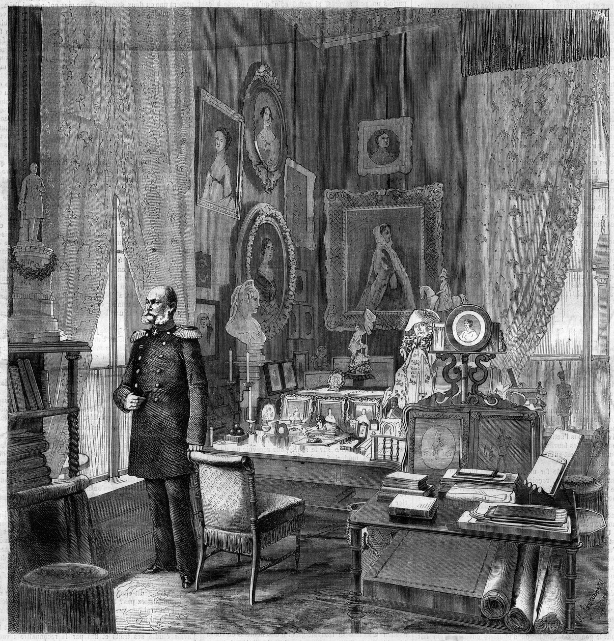 Kabinett til kong William I (1797-1888), konge av Preussen og keiser av Tyskland ved det kongelige palasset i Berlin. Gravering i "" The Illustrious Universe"" av Unknown artist