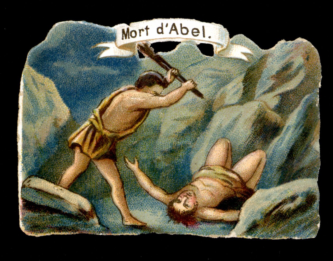 Kain drepte sin yngre bror Abel av sjalusi (Adams og Evas barn). Kromolitografi fra 1800-tallet. av Unknown artist
