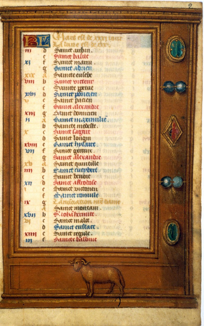 Kalender for mars med tegnet Belier - middelalderens miniatyr: Forespørsel om tillatelse fra kommunalbiblioteket i Toulouse (tlf: 05 62 27 66 66) av Unknown artist