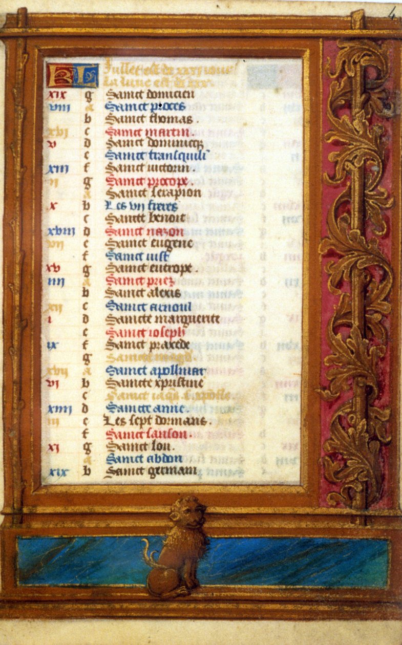 Kalender for juli måned med løvens tegn - middelalderens miniatyr: Be om tillatelse fra kommunalbiblioteket i Toulouse (tlf: 05 62 27 66 66) av Unknown artist