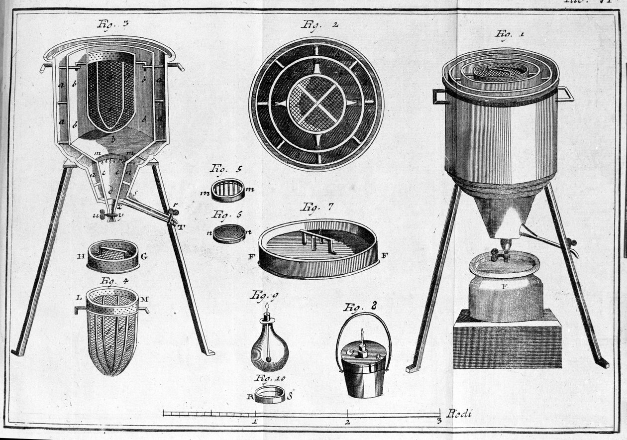 Lavoisiers kalorimeter - i fysiske og kjemiske hefter av Lavoisier av Unknown artist