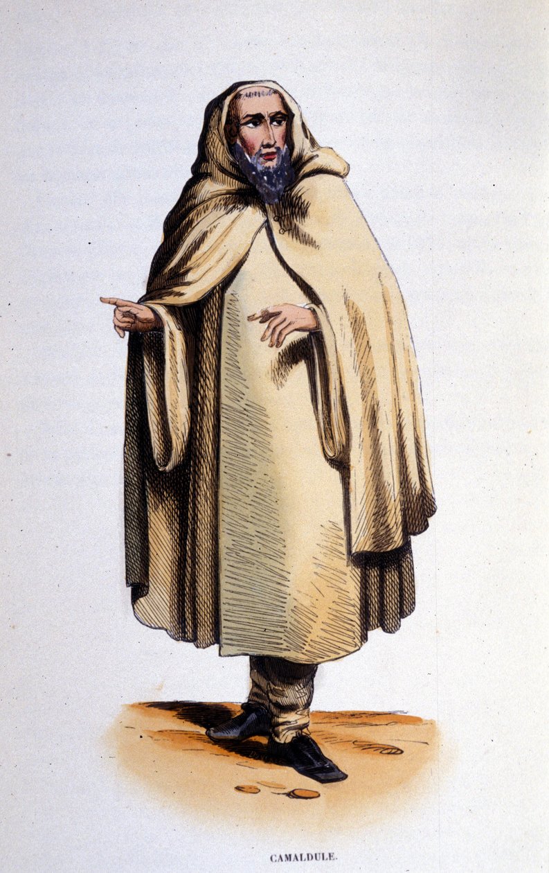 Camaldule, medlem av en religiøs orden (eremitt og munk) grunnlagt i Camaldoli-dalen (Toscana) av Saint Romuald i 1010. Gravering fra 1800-tallet. av Unknown artist