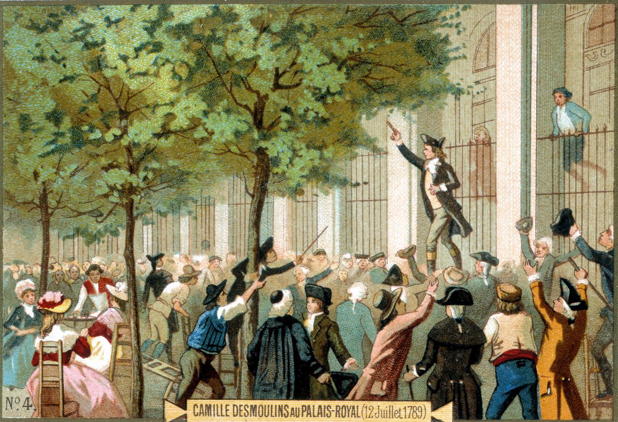 Camille Desmoulins ved Palais Royal (12.07.1789). Kromolitografi 1800-tallet. - Den franske revolusjonen/Camille Desmoulins oppfordrer til en storm på Bastillen, Paris av Unknown artist
