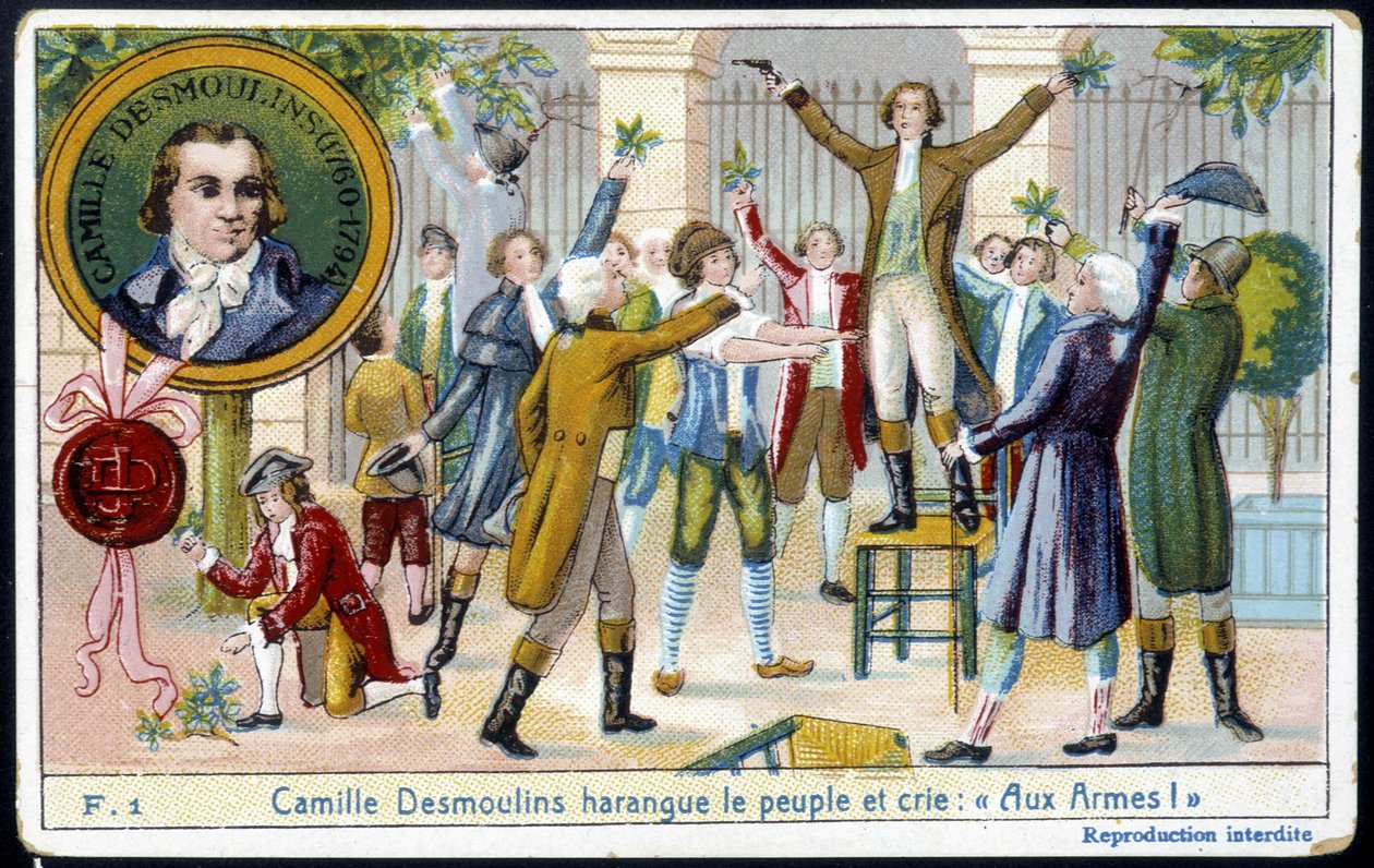 Camille Desmoulins plage folket og ropte "" Med armer! "" - chromo., slutten av 1800-tallet av Unknown artist