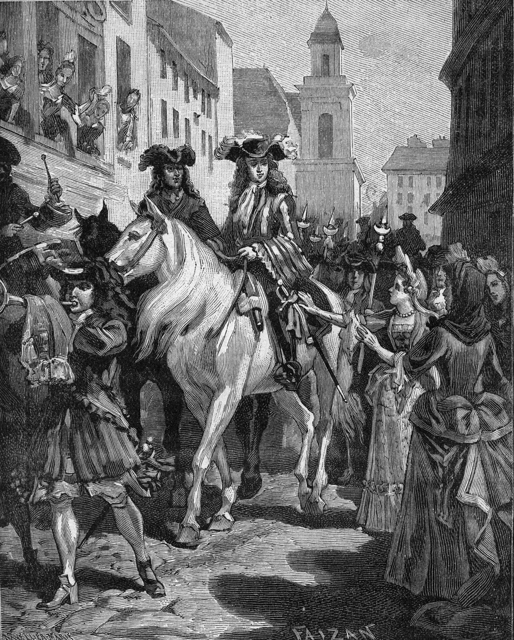 Camisard War (1702-1704): En katolikk som prøver å berøre lederen av Camisards, Jean Cavalier (1681-1740). Nimes, Gard (30). Gravering fra 1800-tallet. I «Histoire de France» av Jules Michelet av Unknown artist