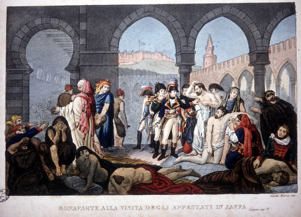 Kampanje (ekspedisjon) av Egypt (1798-1801): Napoleon besøker Jaffa-pestifrene i Egypt, rundt 1800. av Unknown artist