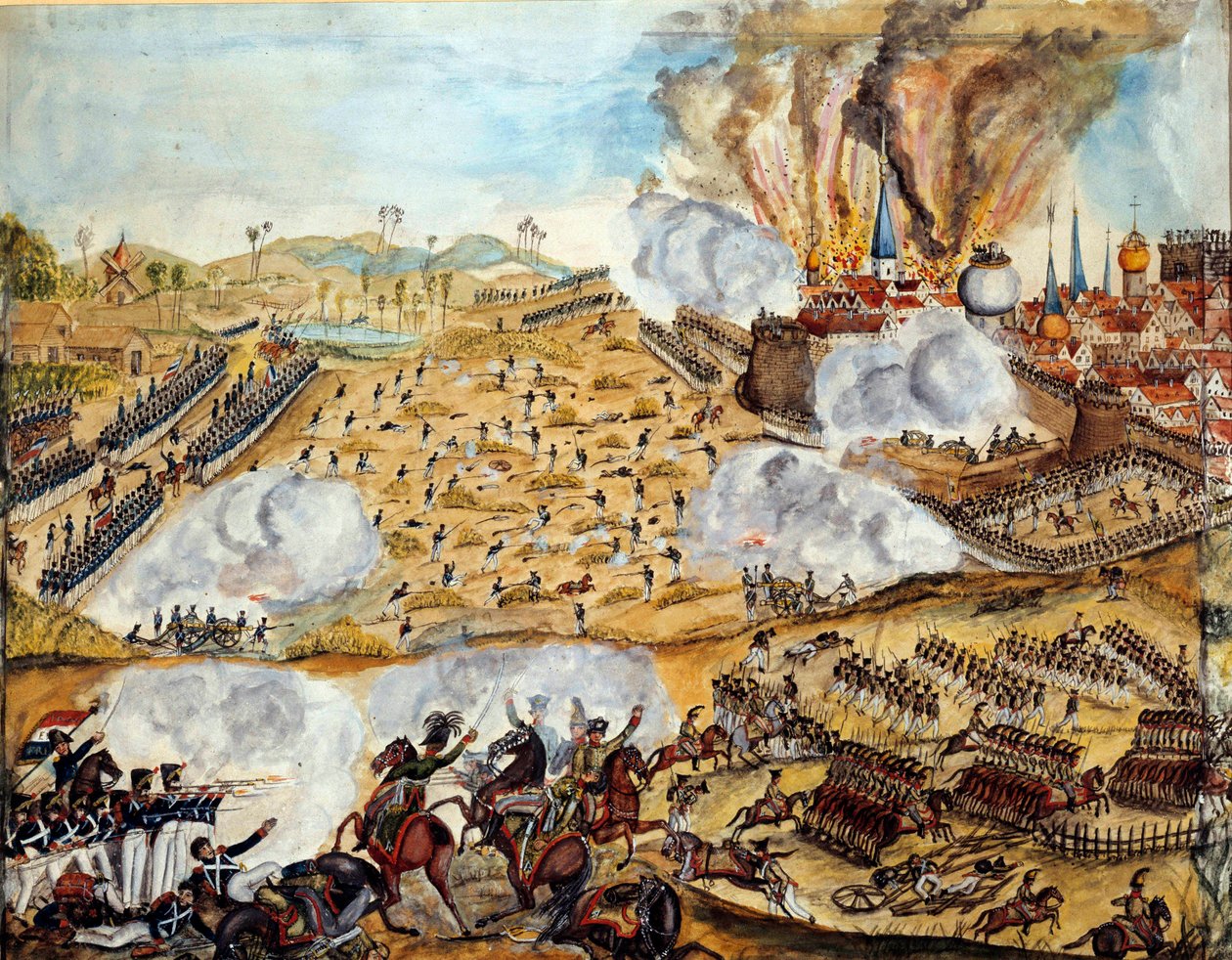 Campaign of Russia: "" View of my Battle of Smolensk, night of 17/08/1812"" Akvarell av Paris fra 1800-tallet, Armee Museum av Unknown artist