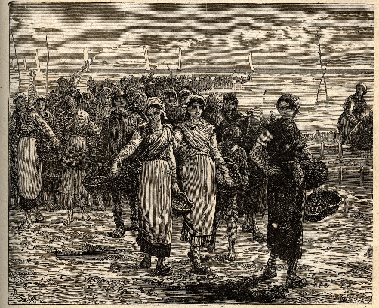 Cancale - Bretagne - Cancalaises tilbake fra fiskebåtene - - gravering i "" PATRIE" - PECTUREQUIREQUE BESKRIVELSE AV FRANKRIKE I 6 BIND AV LUCIEN HUARD - slutten av 1800-tallet av Unknown artist