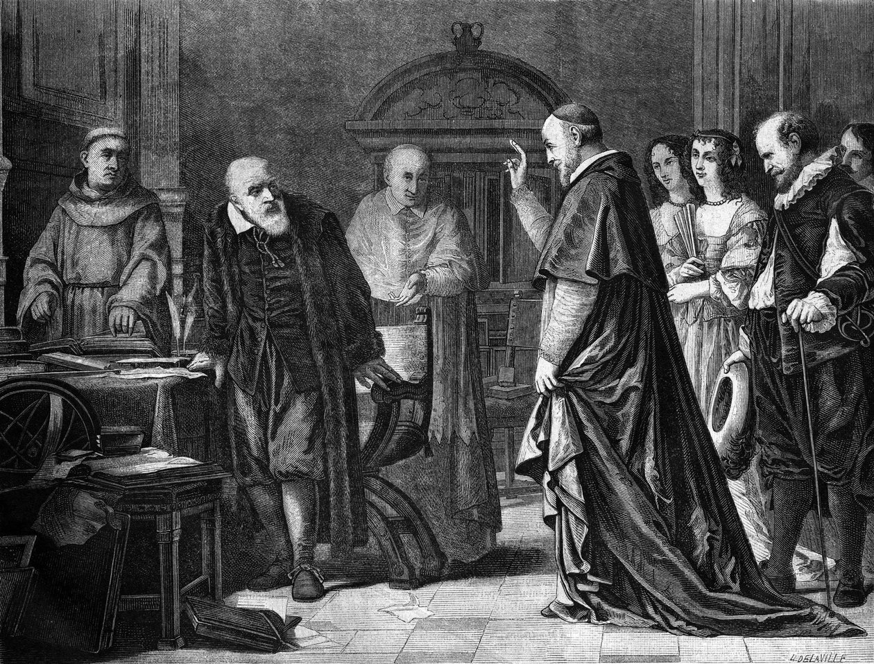 Captivity of Galileo Galilei dit Galileo (1564 - 1642) at the palace of the Archbishop of Siena. av Unknown artist