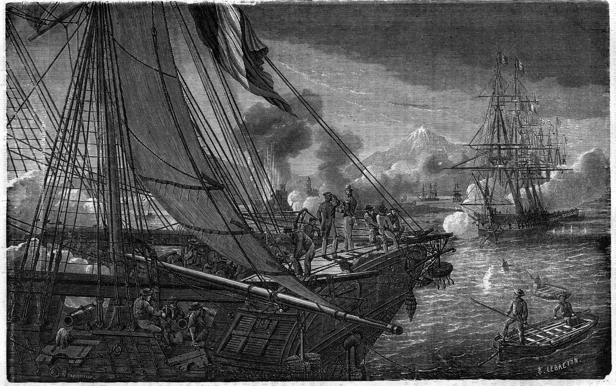 Fangst av Saint Jean d'Ulloa (Mexico) av den franske fløyen under admiral Baudin 27. november 1838. av Unknown artist