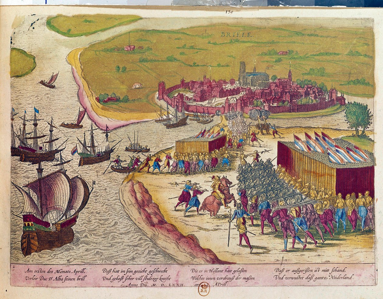 Fangst av fortet Brielle i 1572 Hollande. Gravering av 1600-tallet B.N. Paris av Unknown artist